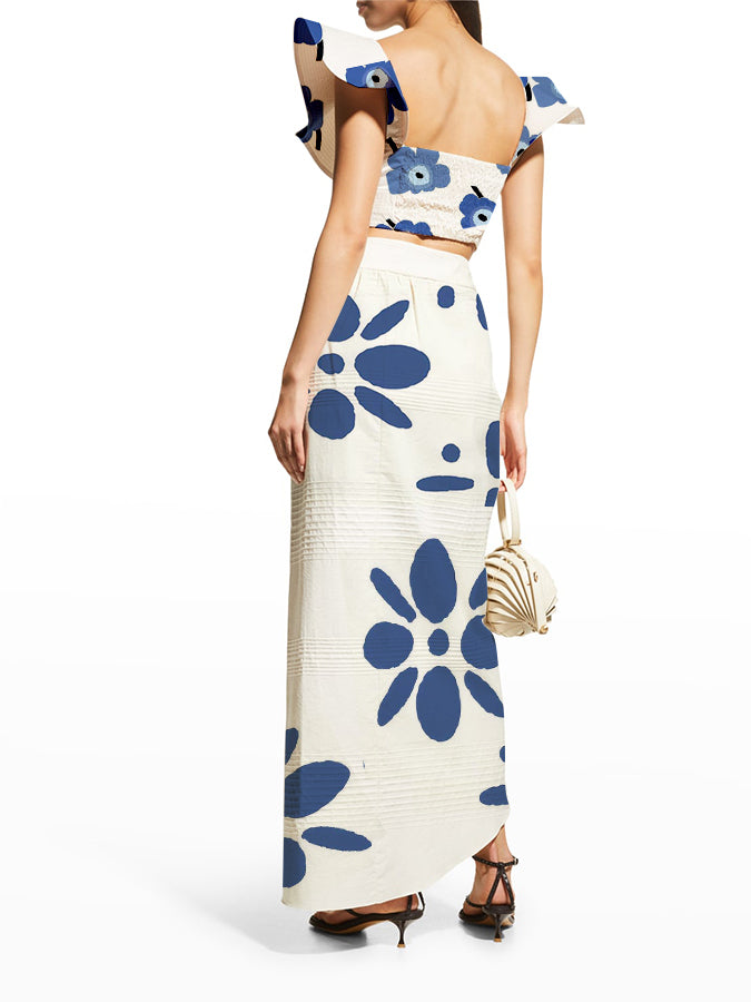 Ruffled Split Swimsuit and Beach Skirt