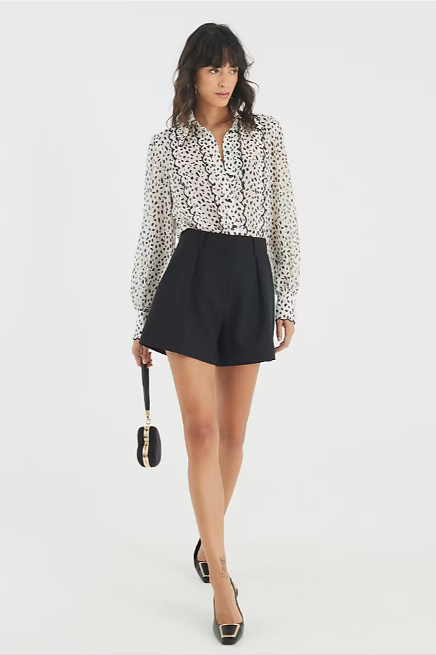 Satin-texture Draped Long-sleeve Versatile Blouse