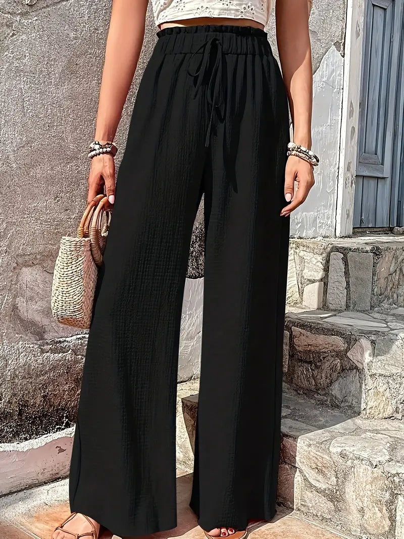 Color Drawstring High Waist Pants