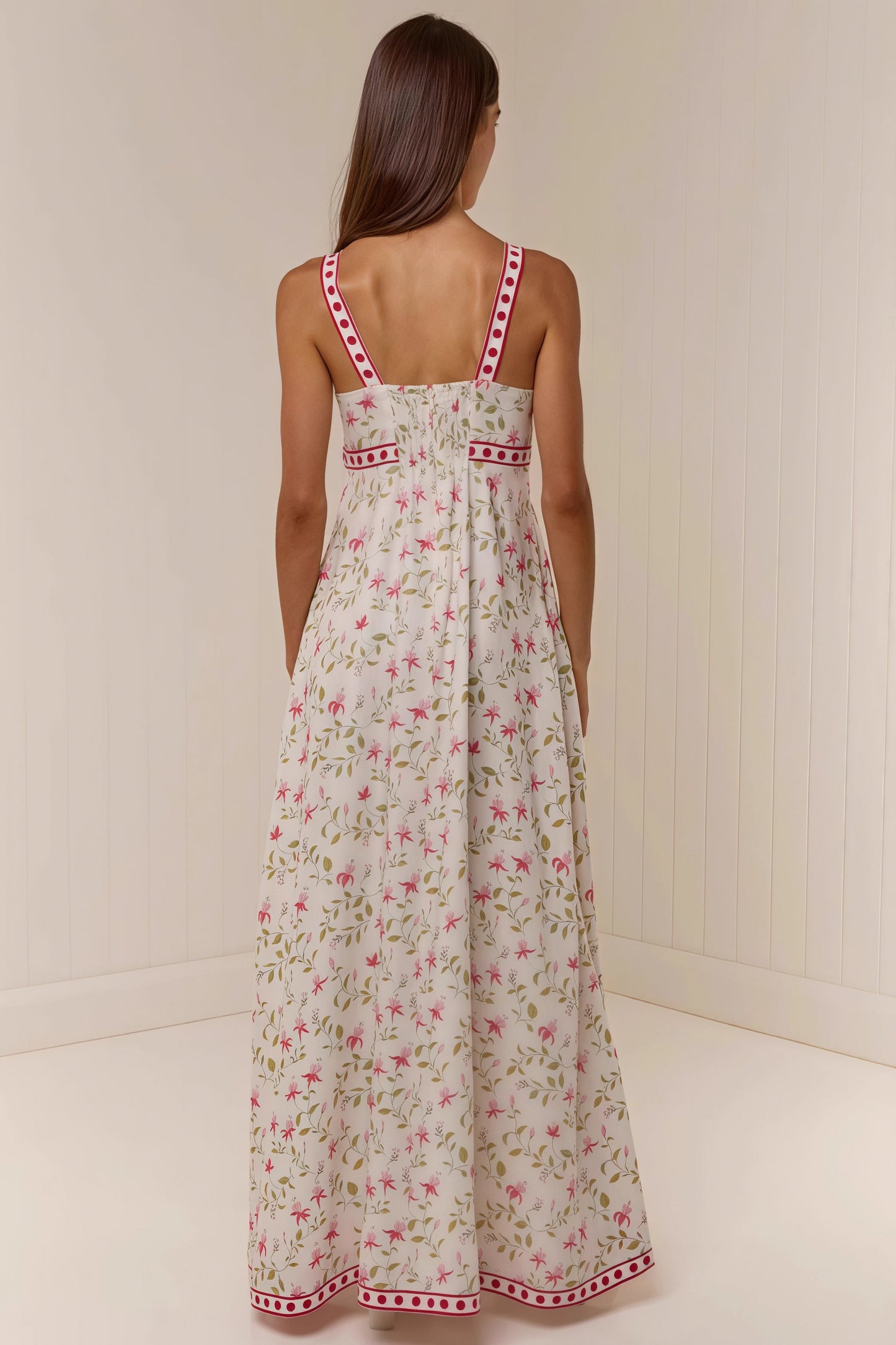 Linen Print Spaghetti Strap Summer Maxi Dress