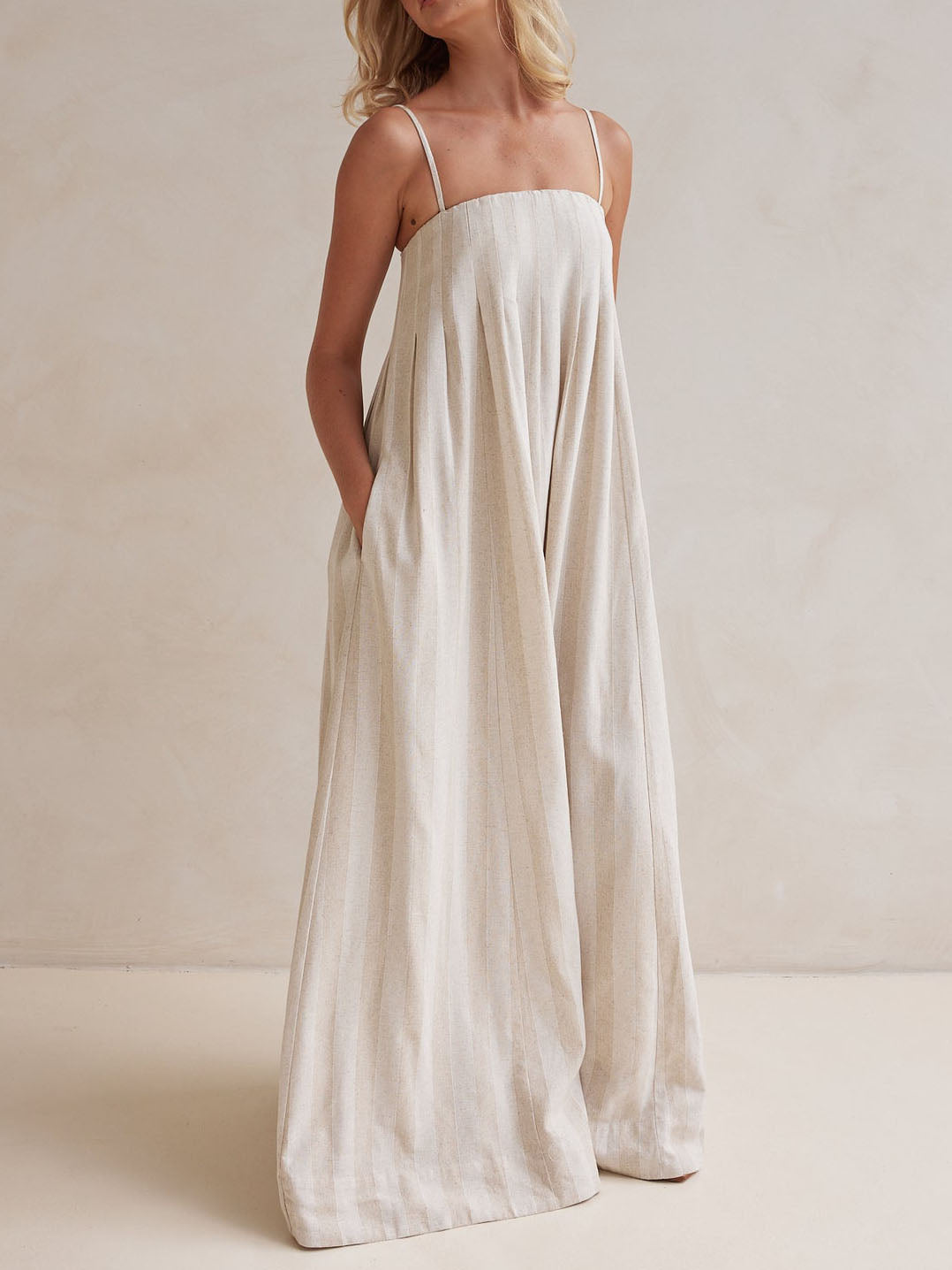 Halter Neck Striped Maxi Dress
