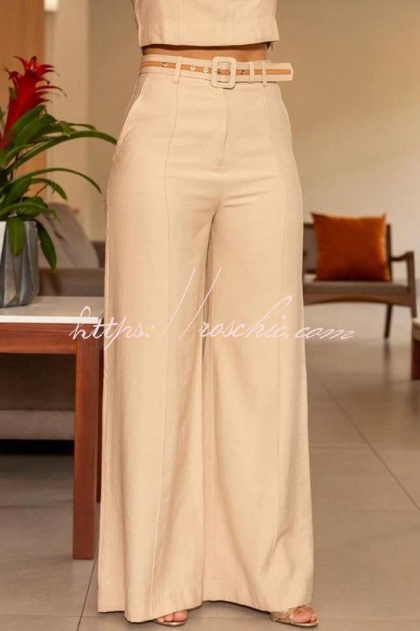 Color Slim Fit Sleeveless Crew Neck Top and High Waist Pocket Wide Leg Pants Set