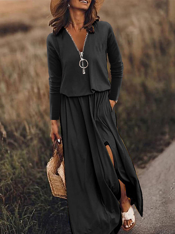 Long Sleeves V Neck Maxi Dress