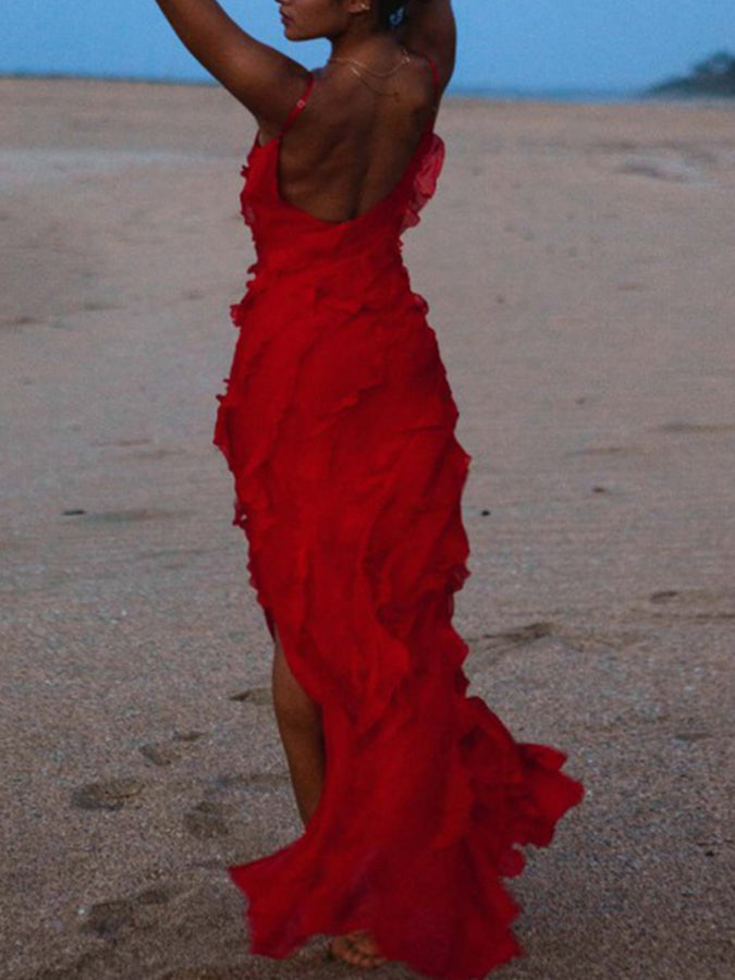 Ruffle Slit Maxi Dress