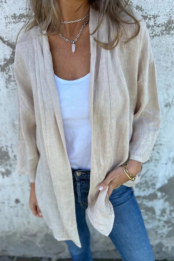 Color Long Sleeve Loose Pocket Cardigan