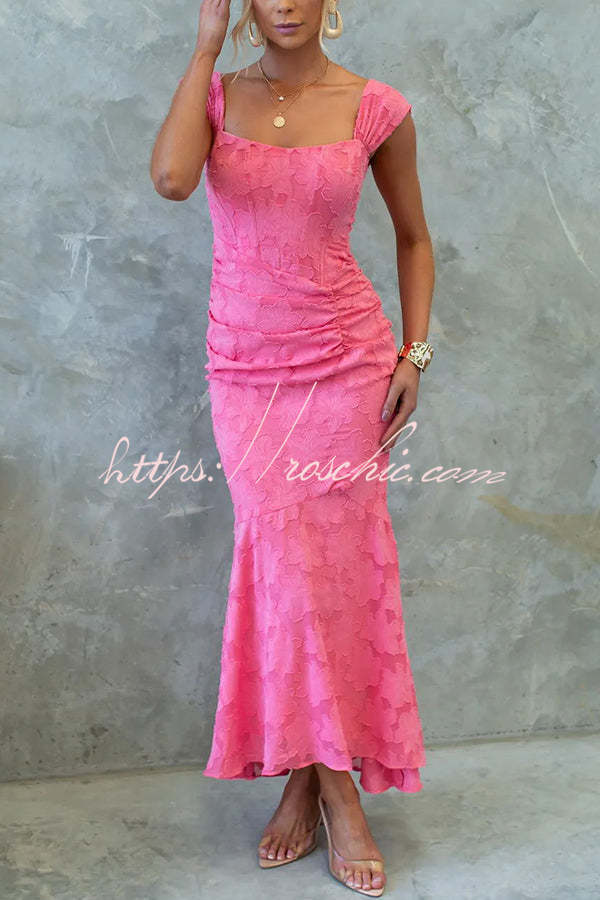 Unreal Beauty Textured Material Ruched Fishtail Maxi Dress