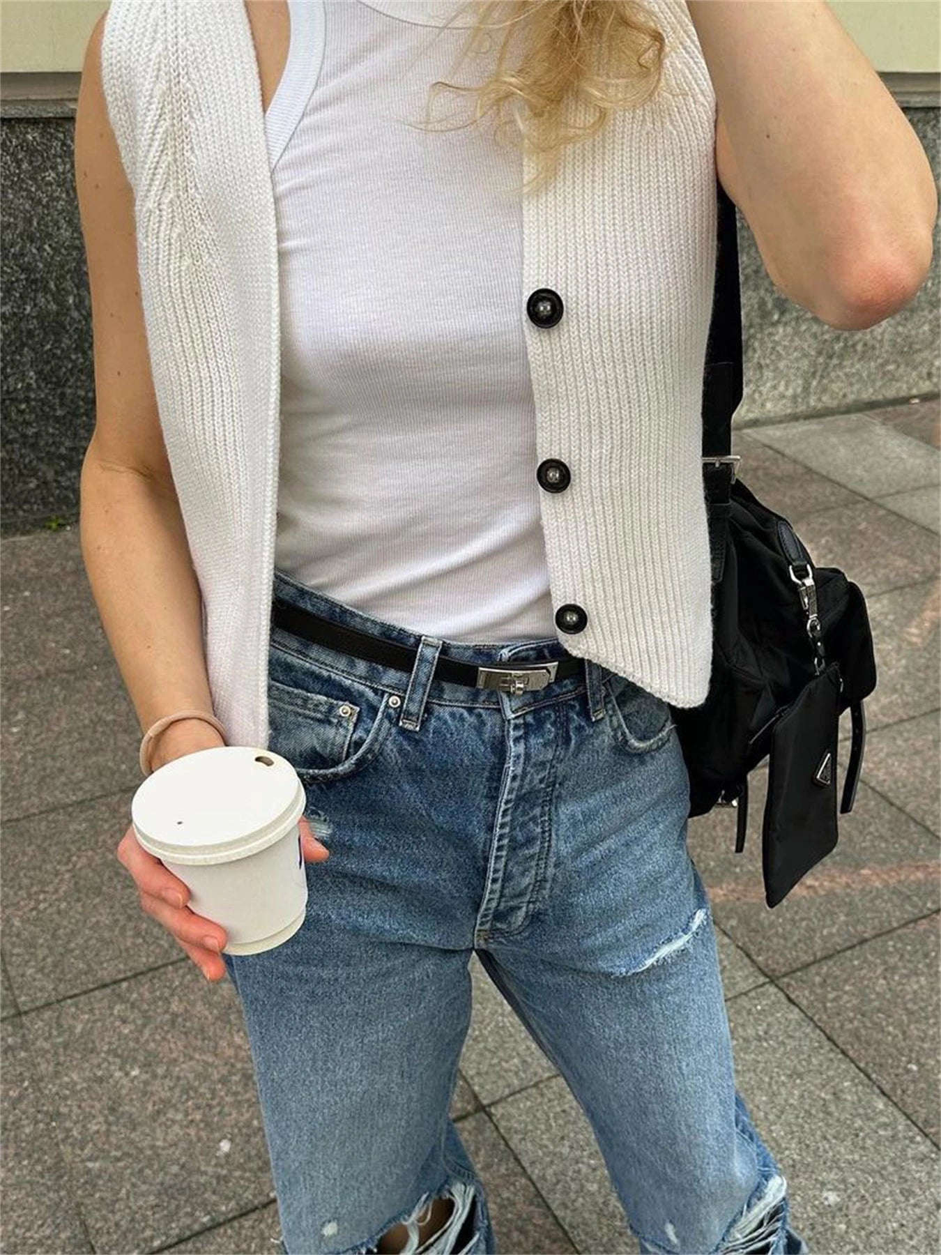Knit Ribbed Vest Cardigan for Slim V-neck Sleeveless High Waist Outwear Female Loose Knit Vest Sweater
