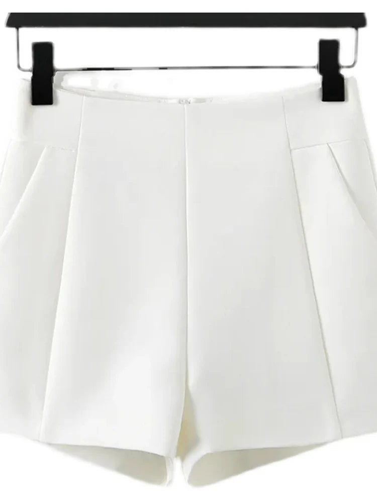 Suit Shorts High Waist A-line Shorts Spring Summer Loose Wide Leg Chiffon Shorts Lady Black White