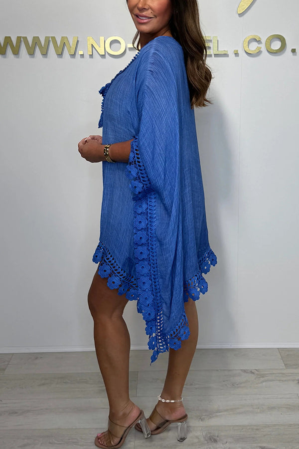 Color Lace Loose Cover Up Mini Dress