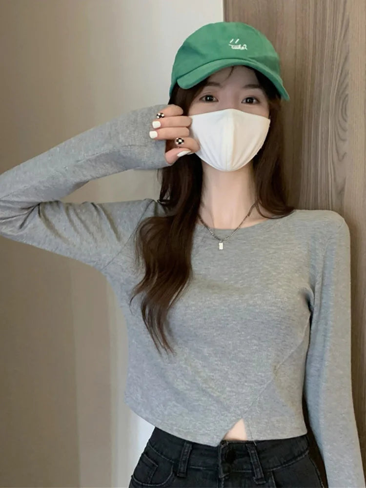 New Spring Y2k T-shirt Woman Long Sleeve Tee Shirt Femme Basic Crop Top Clothes Tshirt
