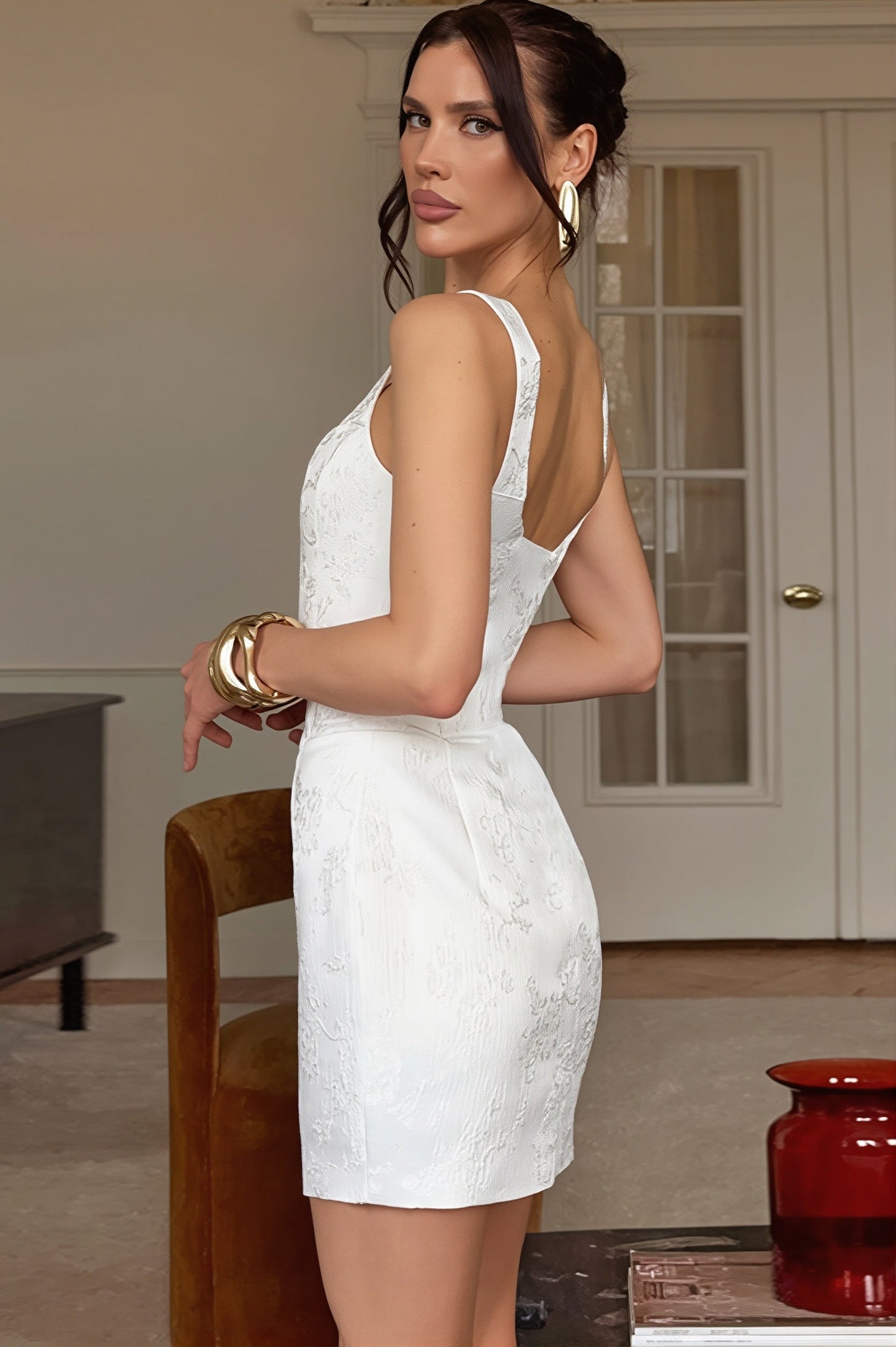 Jacquard Square Neck Cami Bodycon Mini Dress