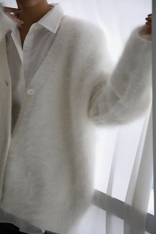 Color Loose V-neck Long-sleeved Lazy Knitted Cardigan