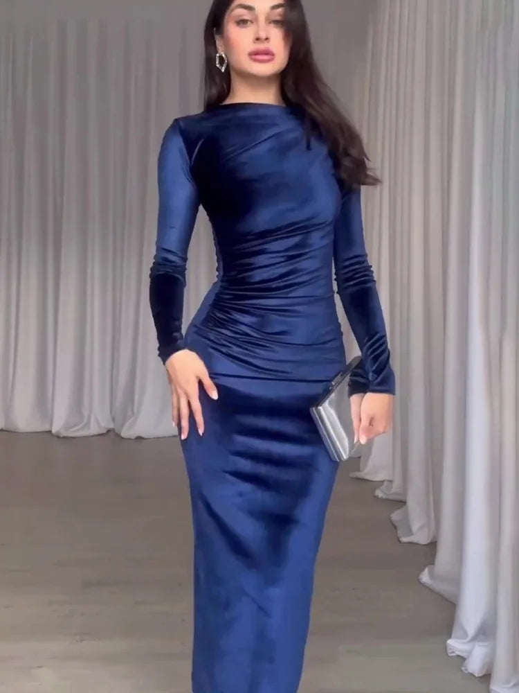 Long Sleeved Velvet Dress for Noble Velvet Slim Slit Irregular Dress Long Dress Party Evening Dress