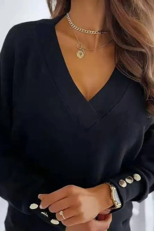 V-neck Button Knit Pullover Sweater