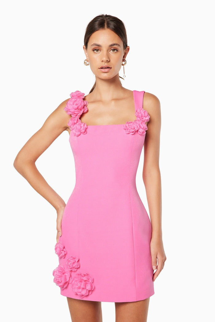 Color 3d Strap Mini Dress
