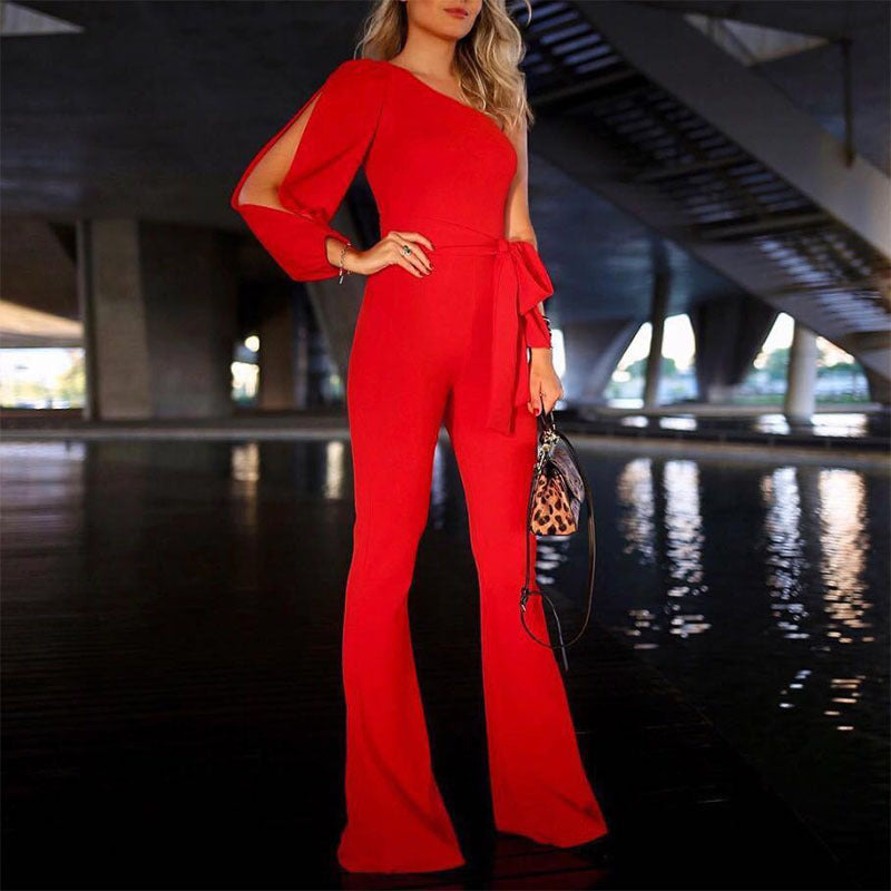 Creative One Shoulder Asymmetric Clothing Jumpsuit