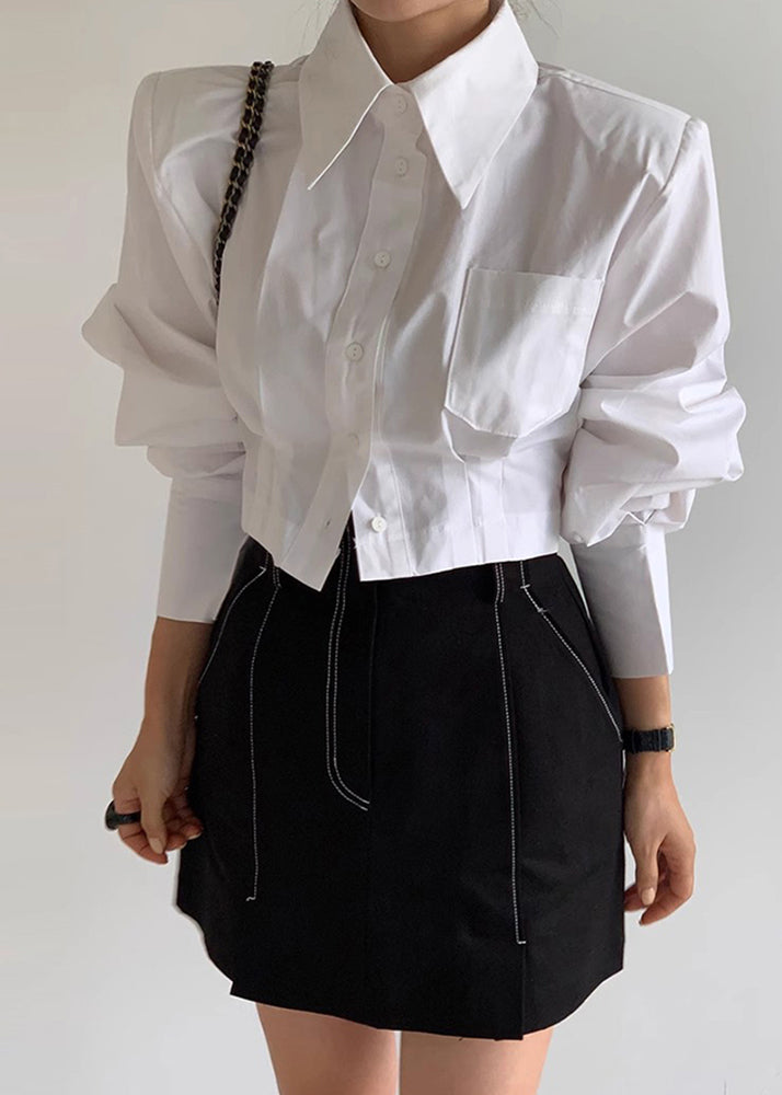 Blouses Lace Back Cotton Shorts White Up Spring