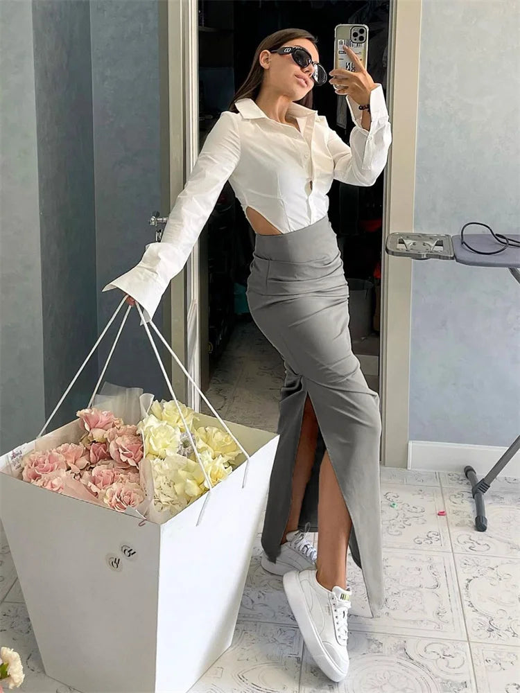 Summer for Split Y2k Pencil Skirts Bodycon High Waist Pleated Irregular Maxi Skirt
