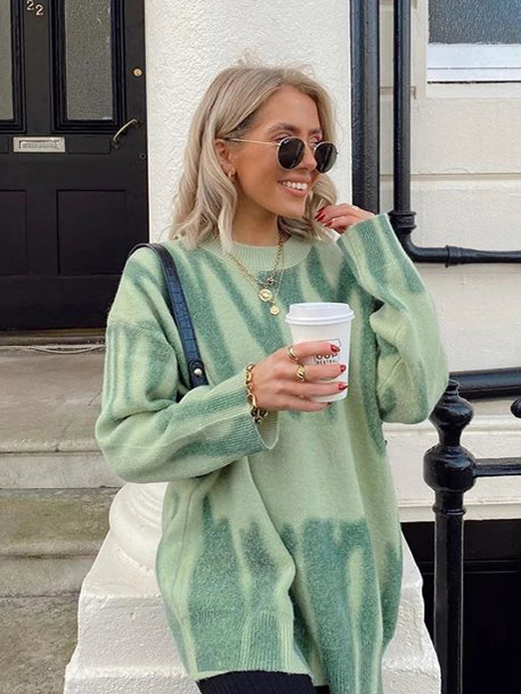 New Tie-dye Knit ’s Oversize Sweater Pullovers Long Sleeve Y2k Winter Loose Pull Femme Jumper