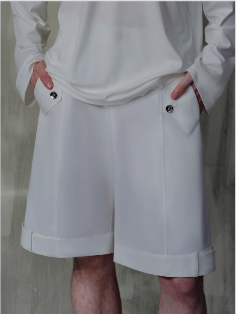 B&w Structured Belted Shirt & Shorts Set