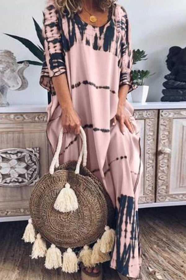 Loose Round Neck Printed Maxi Dress