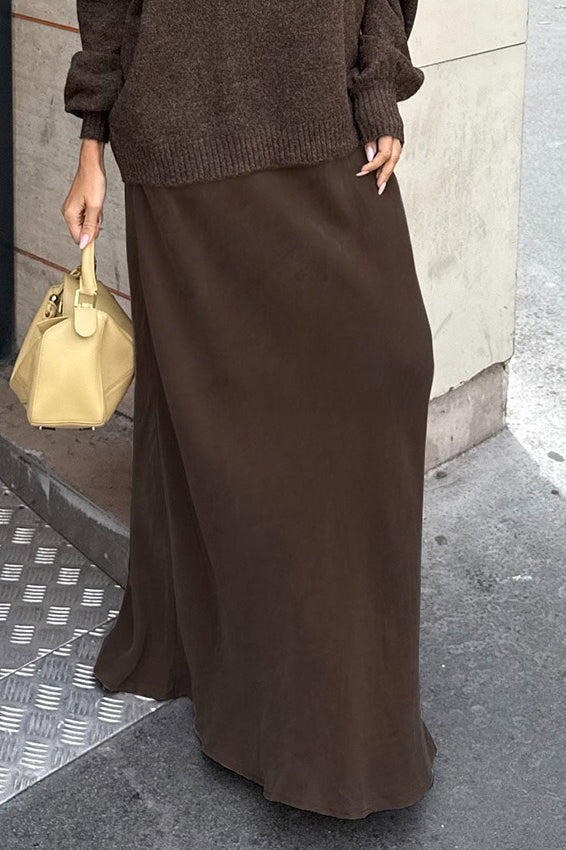 Brown Drawstring A-line Skirt