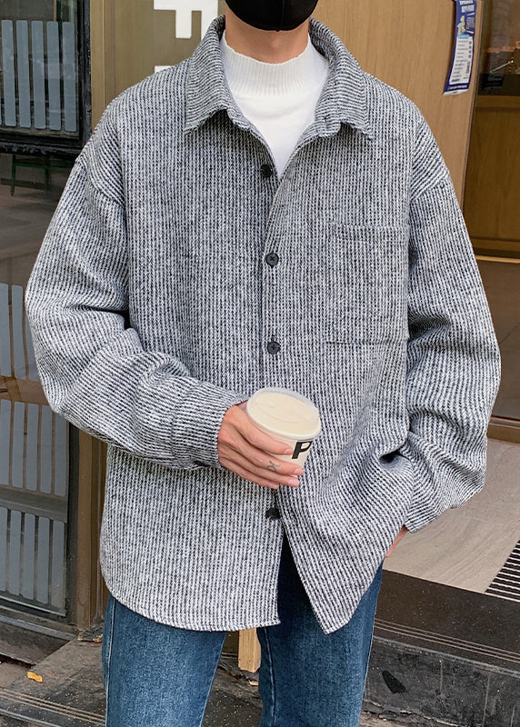 American Style Coffee Peter Pan Collar Pockets Corduroy Shirts Coat Fall Ro018