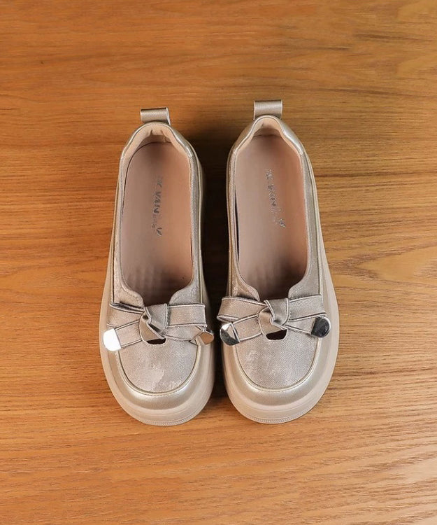 Bow Comfortable Splicing Shoes Apricot Platform