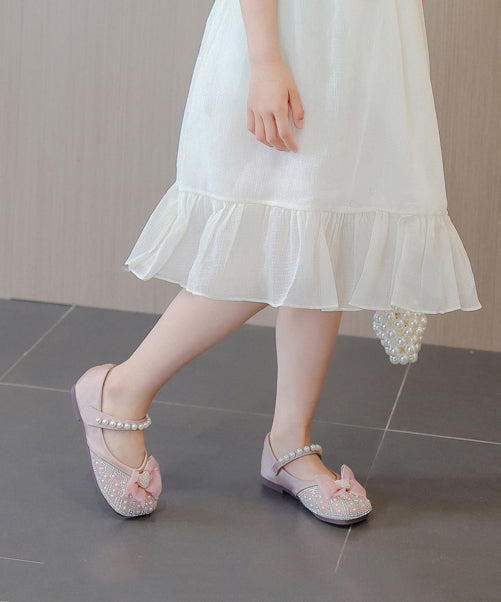 Kids Bead Shoes Buckle Zircon Apricot Flat Nail Feet Strap