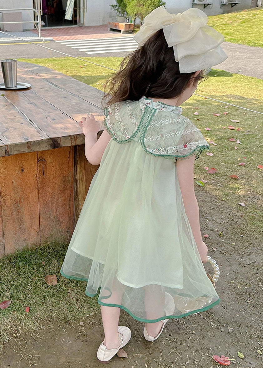 Art Green Embroideried Patchwork Button Tulle Vacation Maxi Dresses Summer Mn006