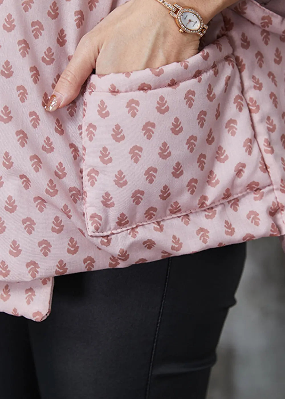Art Pink Print Chinese Button Fine Cotton Filled Coat Spring Jk1049