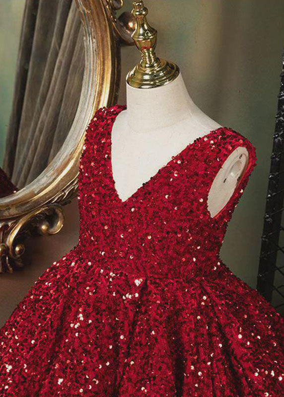 Art Red V Neck Patchwork Sequins Maxi Dresses Sleeveless Ys001