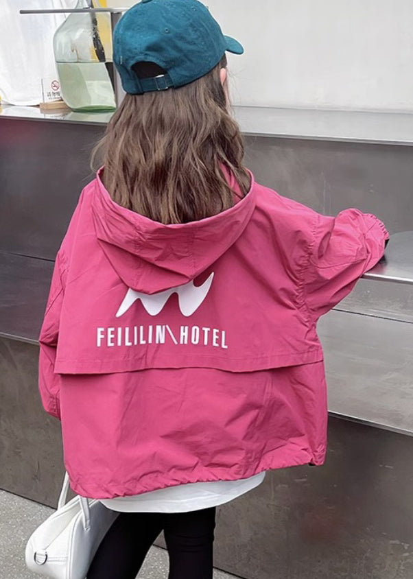 Art Rose Print Patchwork Kids Hooded Trench Coats Fall Qv031