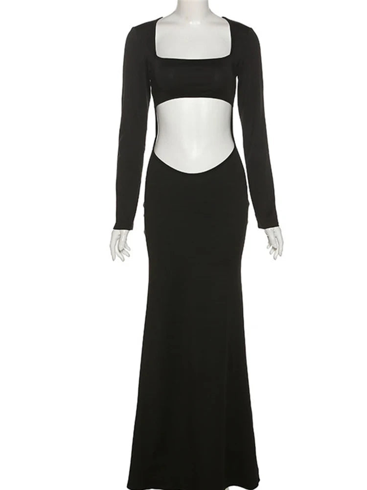 Autumn Color Hollow Out Midnight Night Hot Midi Dresses