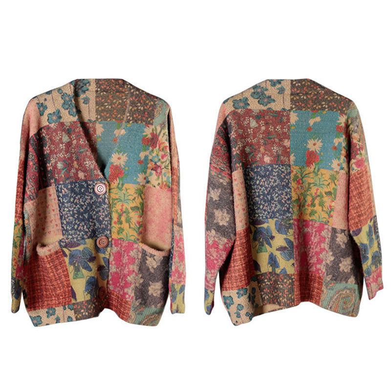 Autumn Colorful Flower Knitted Sweater Coat As1048