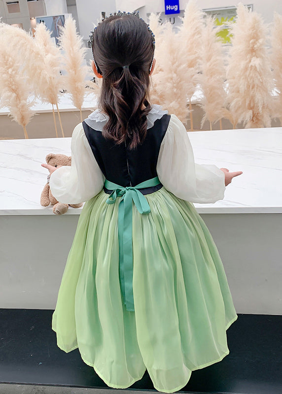 Green Embroideried Flattering Tulle Kids Maxi Dress Spring Ye021