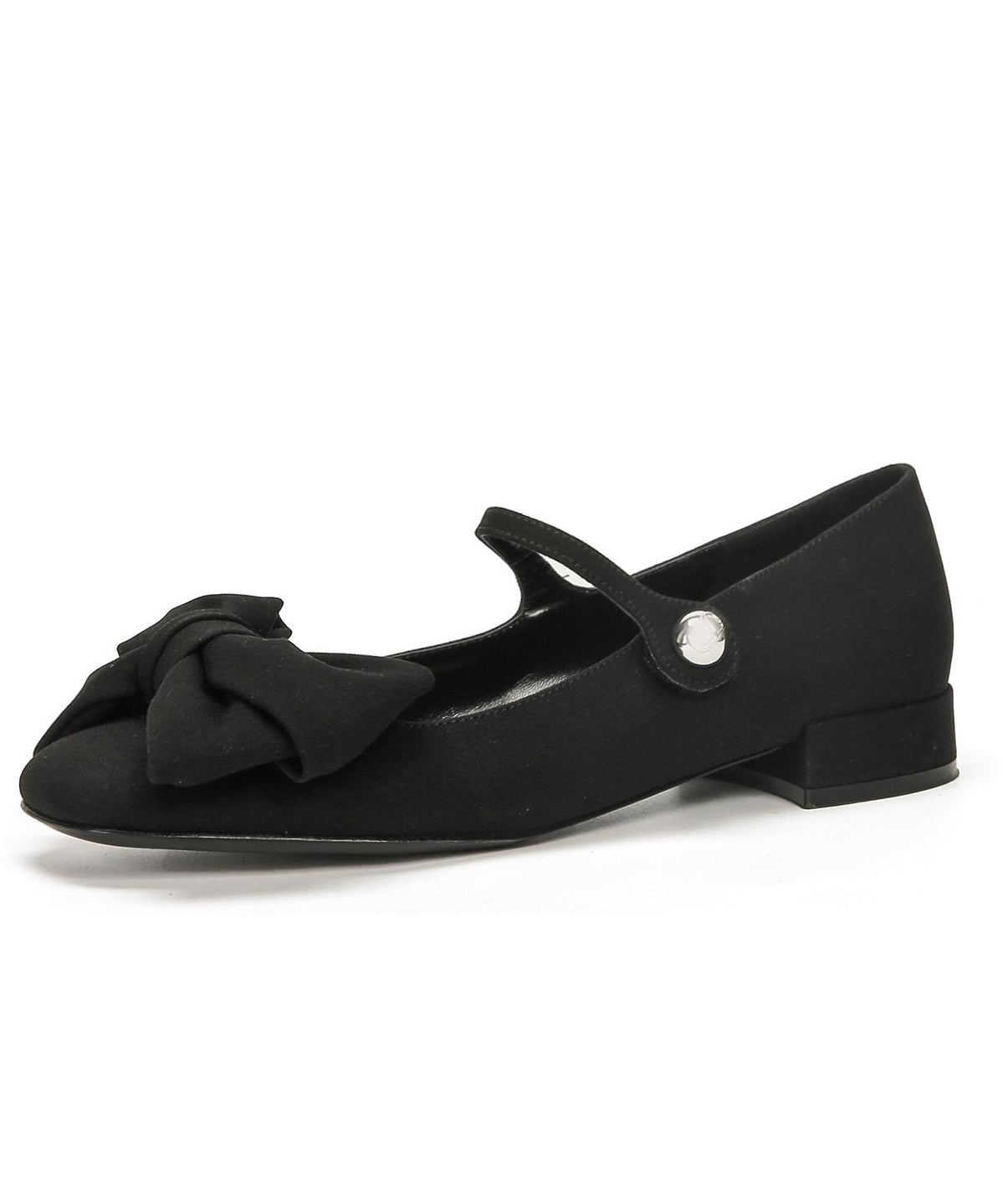 Fabric Cotton Flat Black Bow Buckle Shoes Strap Splicing