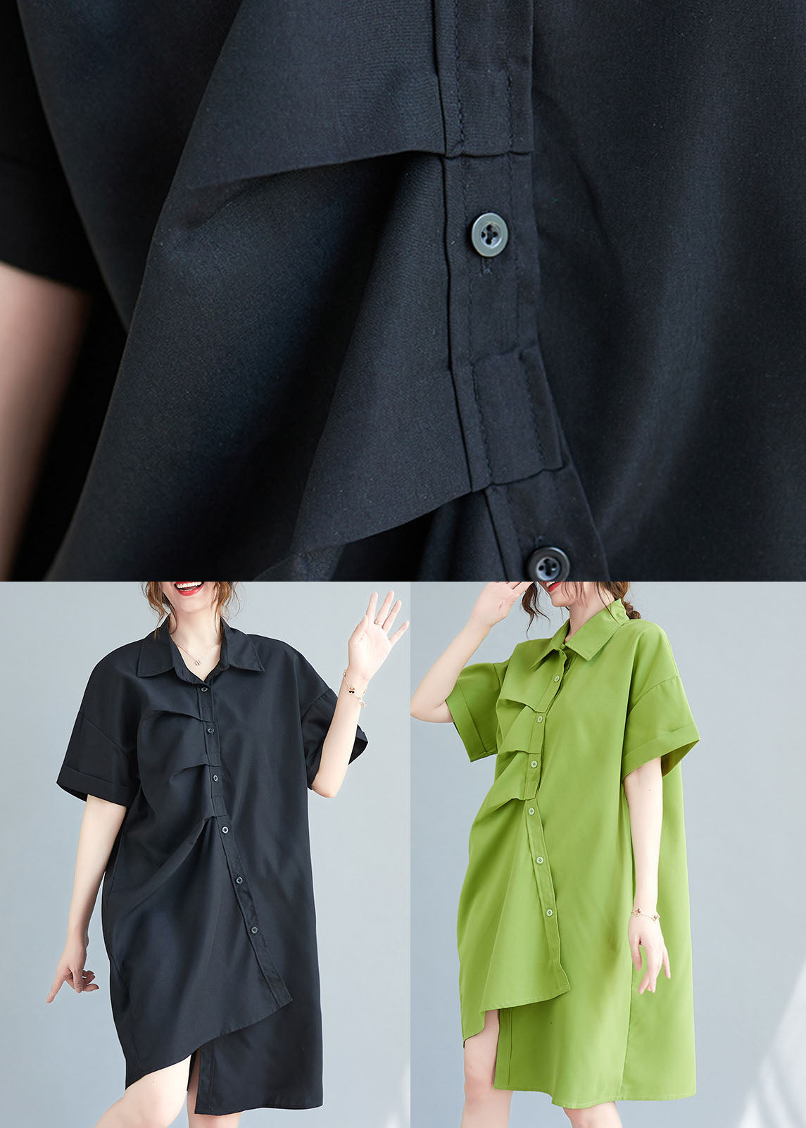 Loose Green Asymmetrical Design Cotton Maxi Dresses Ac2095