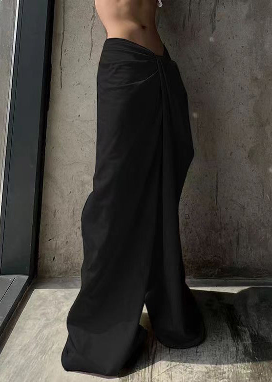 Black Cotton Wide Leg Summer Pants Asymmetrical Pp023