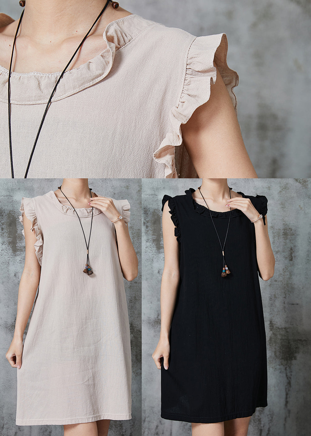 Apricot Tie Waist Cotton Mini Dress Summer Al1010