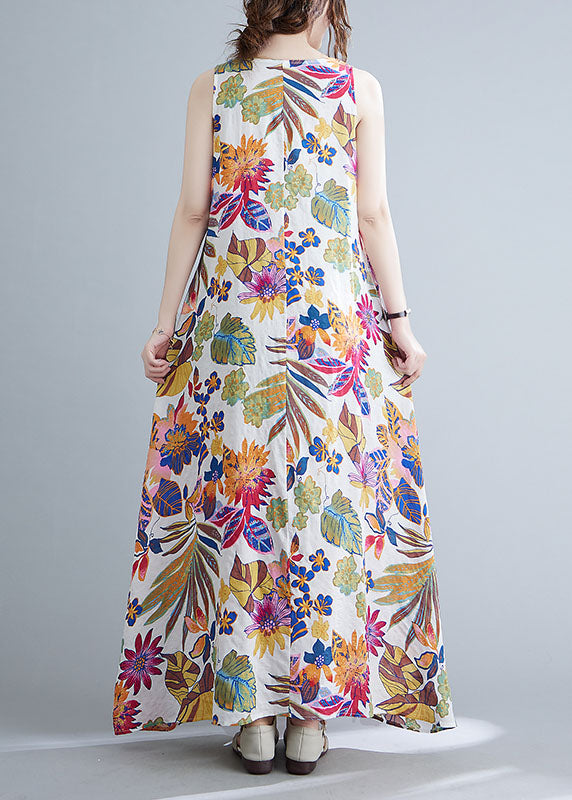 O-neck Print Cotton Long Dresses Summer Ly0646