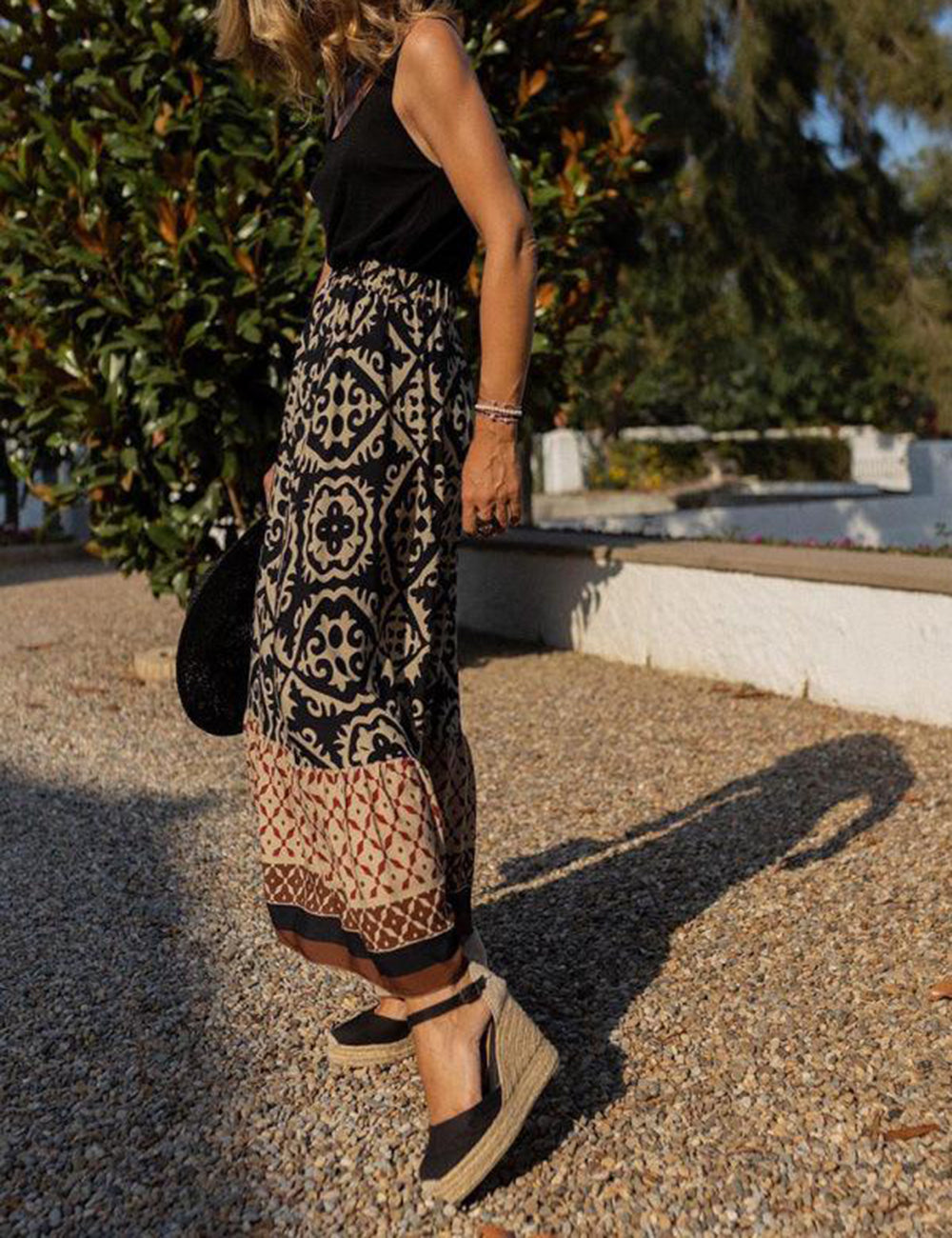 Baroque Tribal Print Maxi Skirt in Black