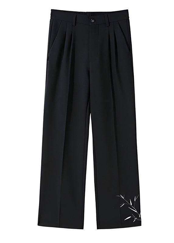 Boutique Black Pockets Print Ice Silk Pants Long Summer Yt060
