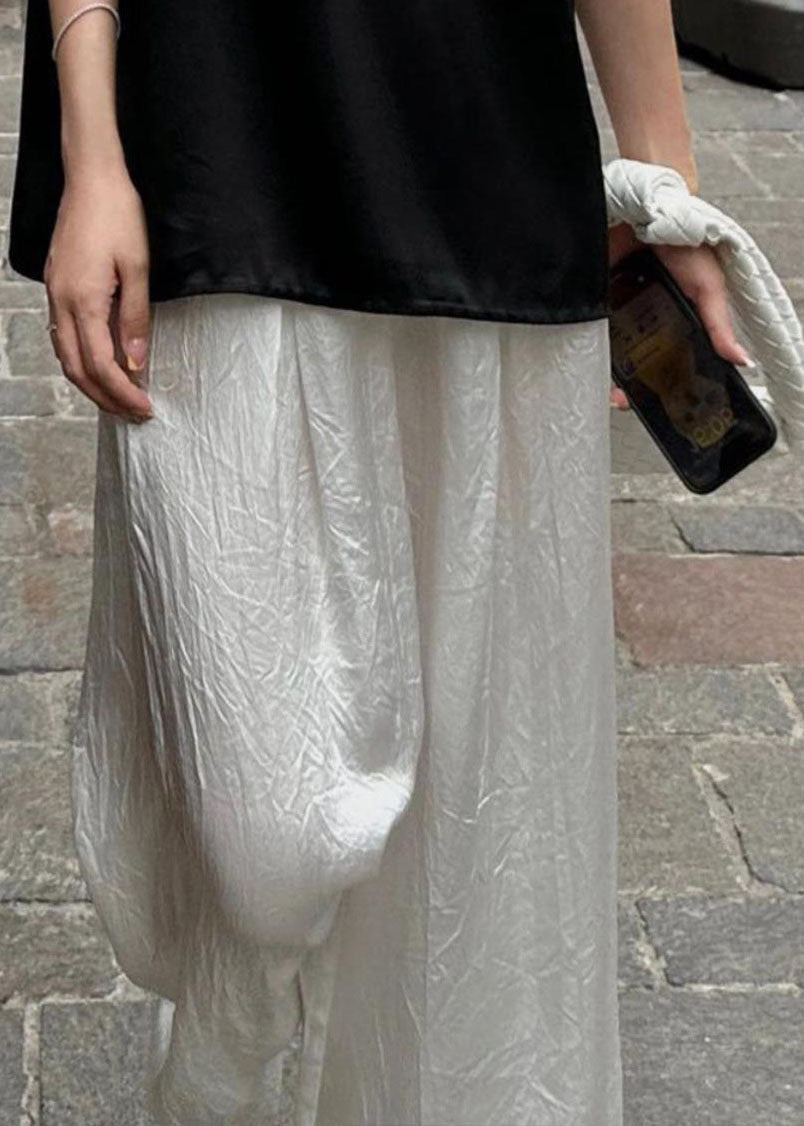 Brief White Elastic Waist Straight Pants Summer Vb1054