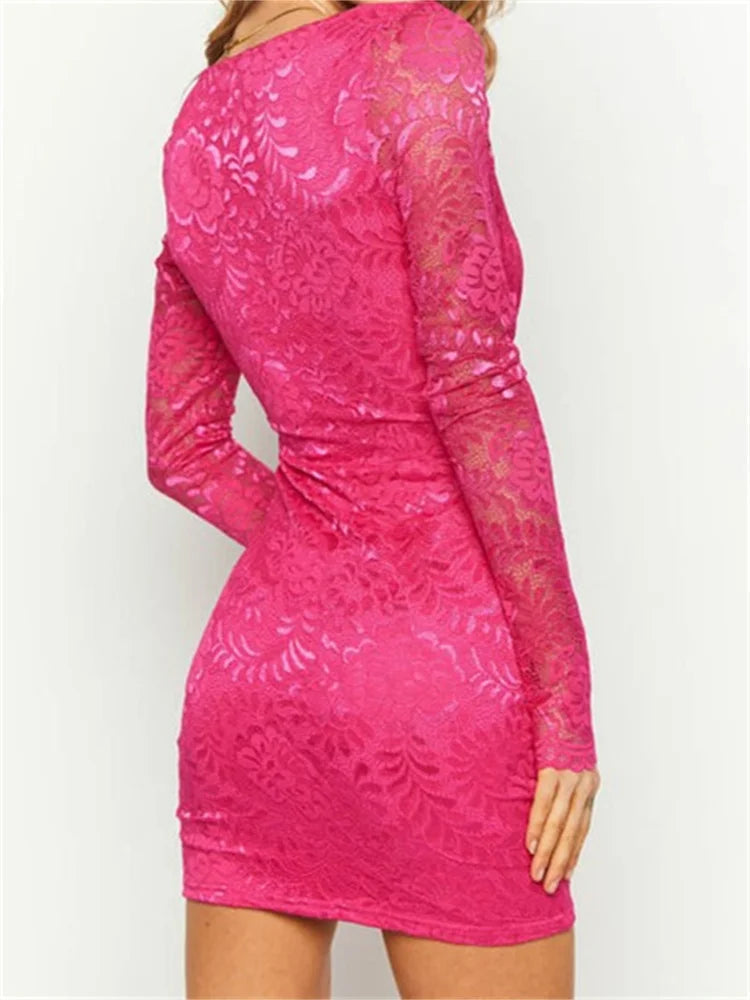 Pencil Lace Deep V-neck Mini Dresses