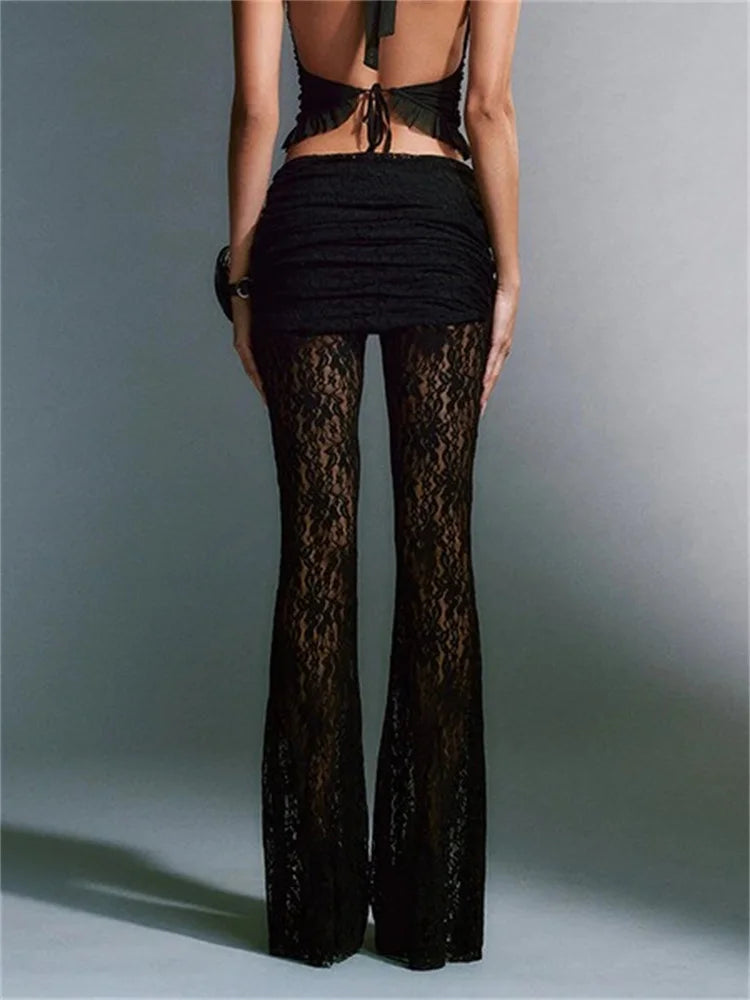 Mesh See-through High Waist Flared Pant