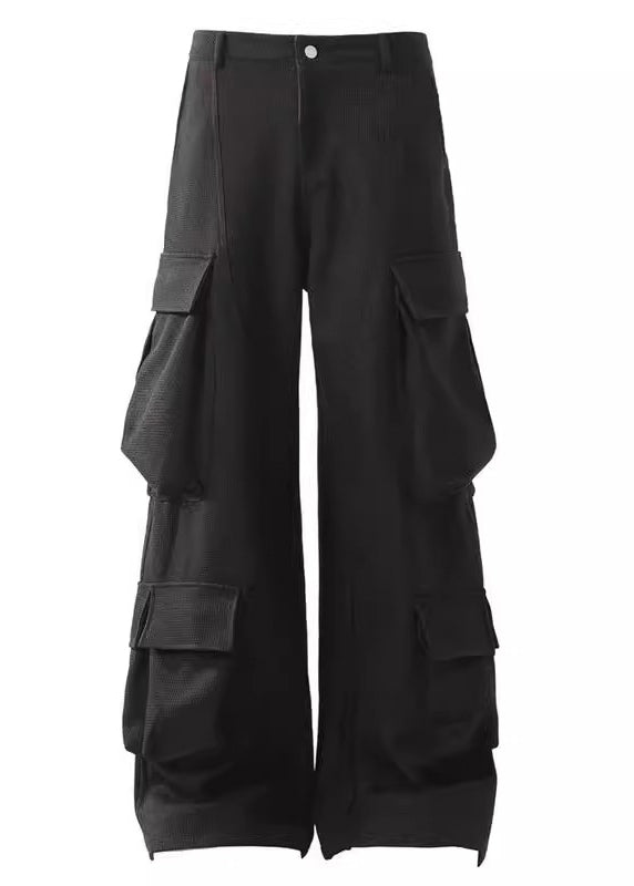 Waist Pockets Pants Spring Cotton High Black Button