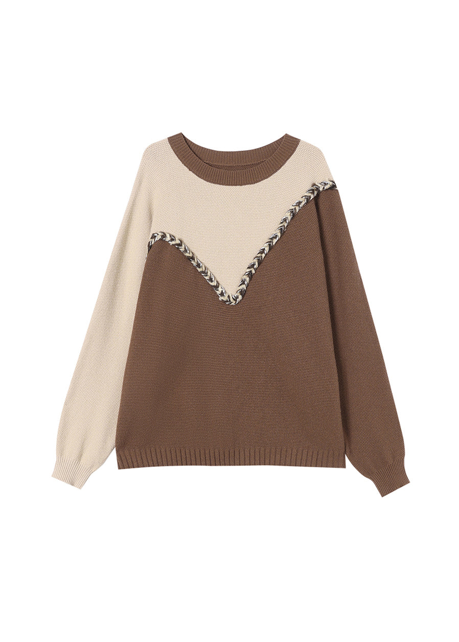 Black O Neck Patchwork Woolen Knit Sweaters Spring Tq025