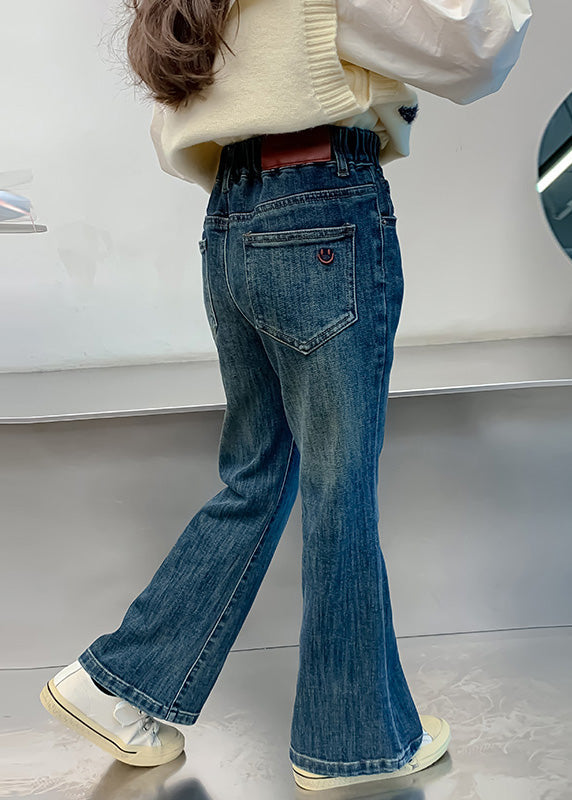 Denim Navy Pockets Patchwork Kids Flared Pants Spring Tv017