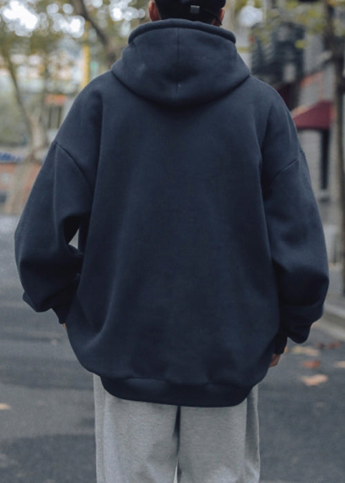 Navy Print Pockets Oversized Cotton Sweatshirt Spring Yq036